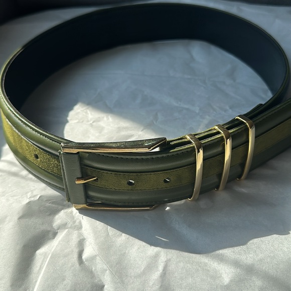 Vintage Carlisle army green leather suede wide belt, Size XSM - Picture 9 of 16